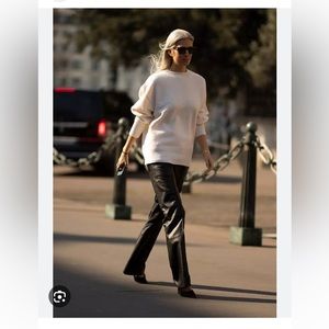 Faux leather high waisted wide leg pants